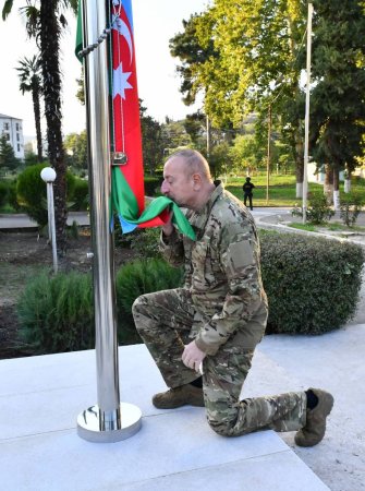 Ilham Aliyev Raises the Azerbaijani National Flag in Khojavand